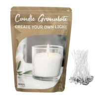 SET Wachsgranulat ohne Duft + Kerzendocht aus Baumwolle 5cm